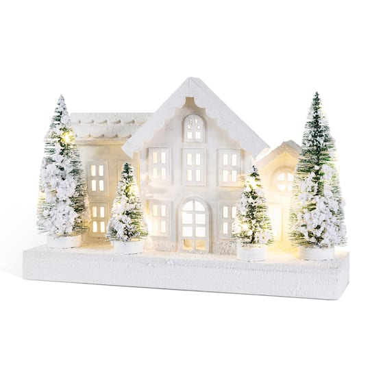 Glitzhome® Lighted Wooden Snowy Village Christmas Table Décor